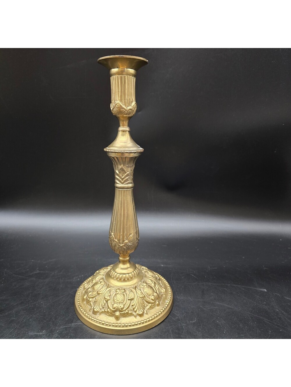 Vintage Ornate Brass Candlestick Holder 11.5” Louis XVI Victorian Style Footed